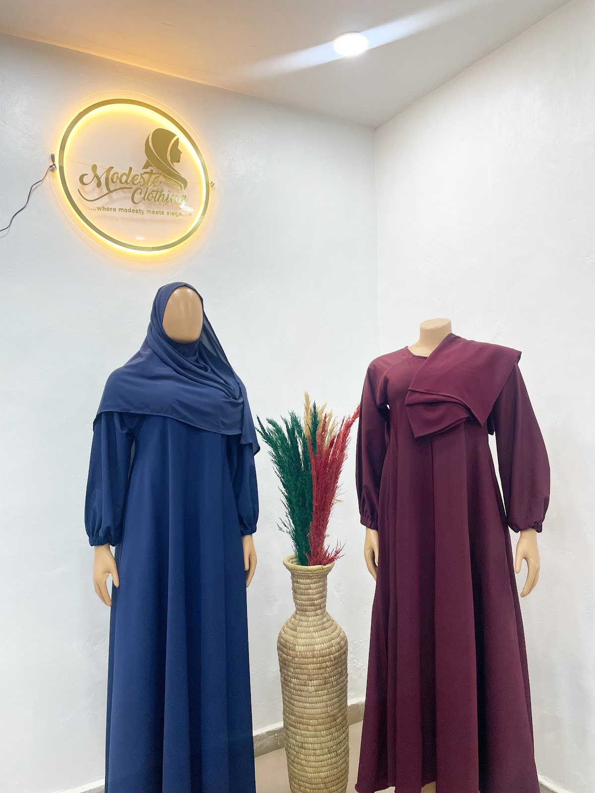 Modeste Yaseeroh flowing royal blue & burgundy abayas