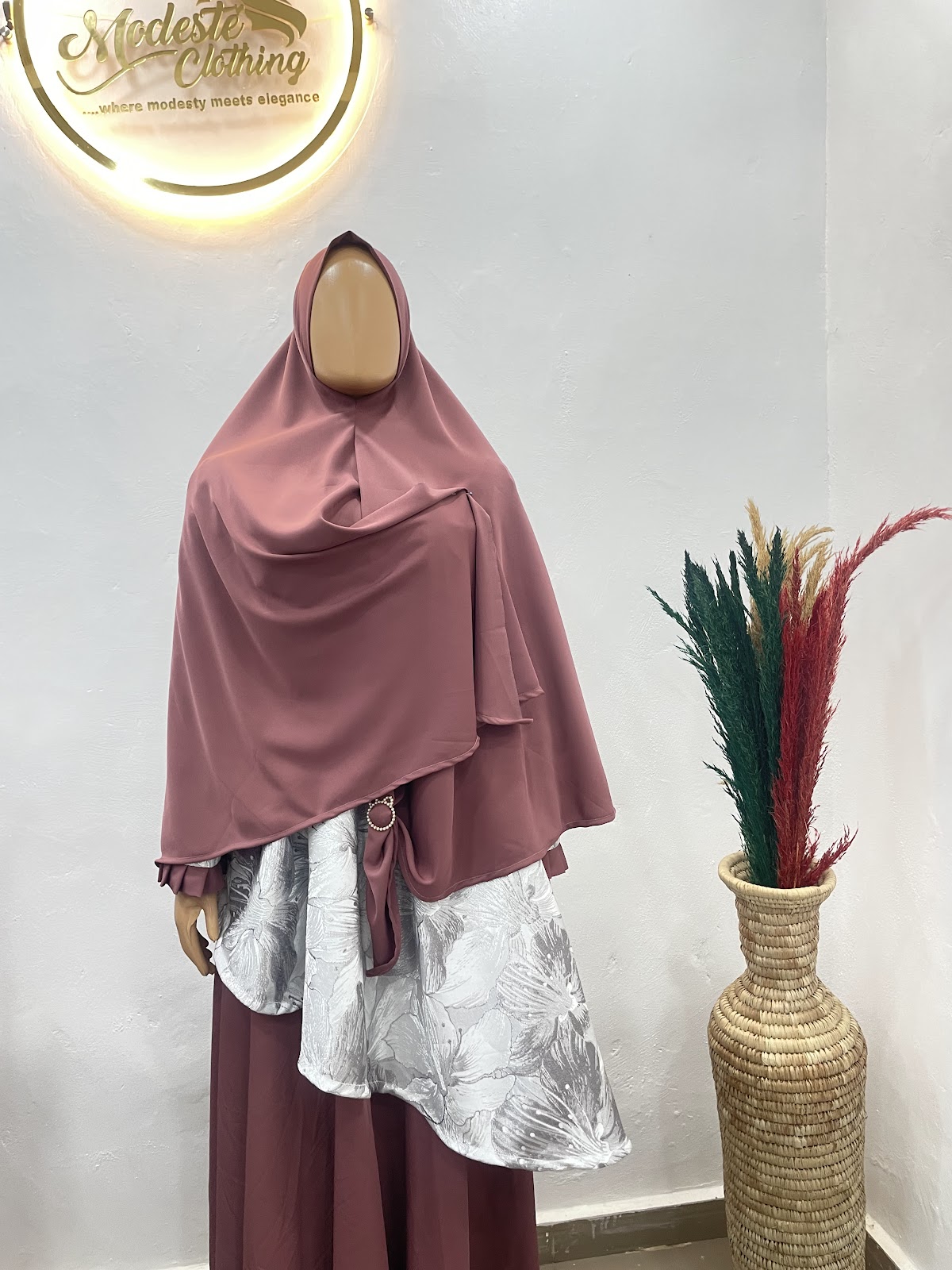 Modeste dusty rose jacquard peplum tunic set